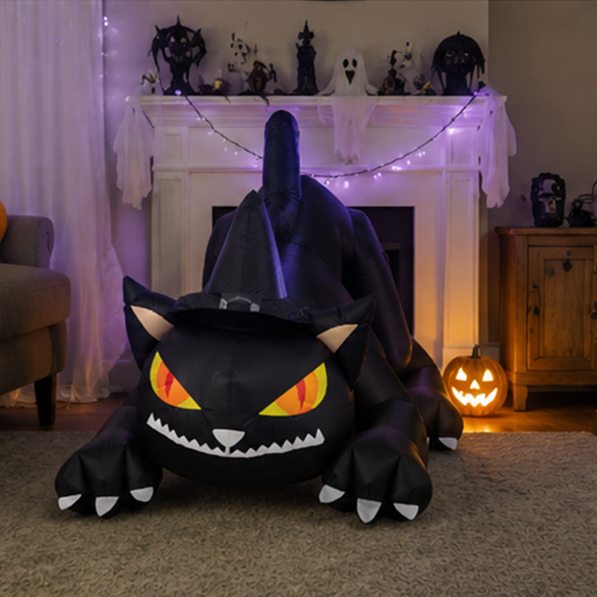 6FT Long Black Cat Halloween Inflatable Yard Decor