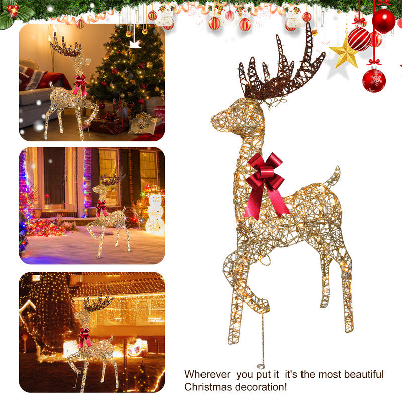 Champagne Reindeer Decoration with Warm LED Lights Indoor Outdoor Display 12.01x8.07x20.47 Inches