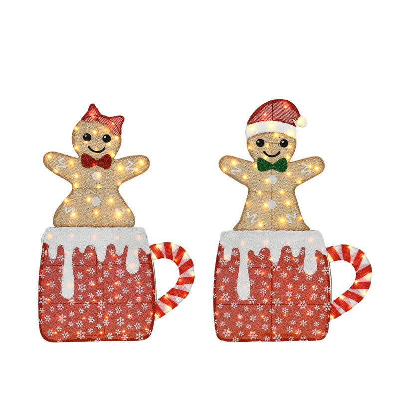 40 Inch & 42 Inch Height Set of 2 Mug Gingerbread Men with Box Christmas Decoration with 80 LED Lights