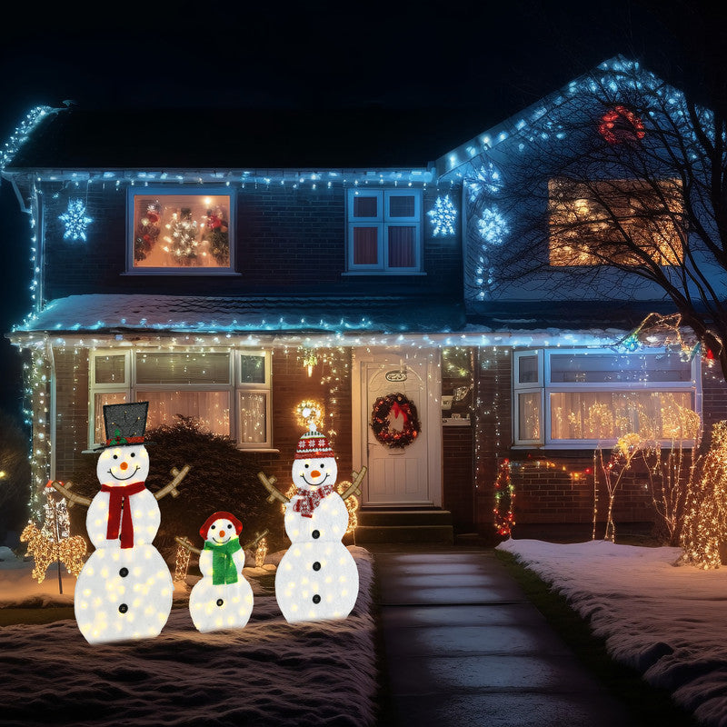 Set of 3 Snowmen with Warm White LED Lights Indoor Outdoor Christmas Decoration