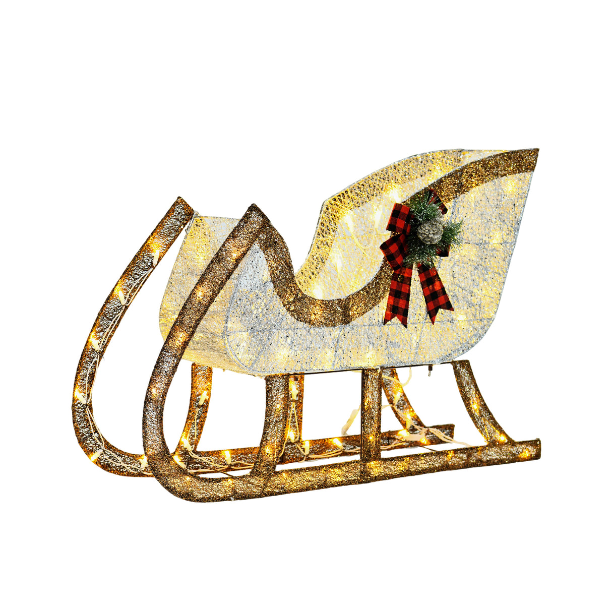 48 Inch H Reindeer and 38 Inch L Sleigh Set White LED Christmas Outdoor Decoration