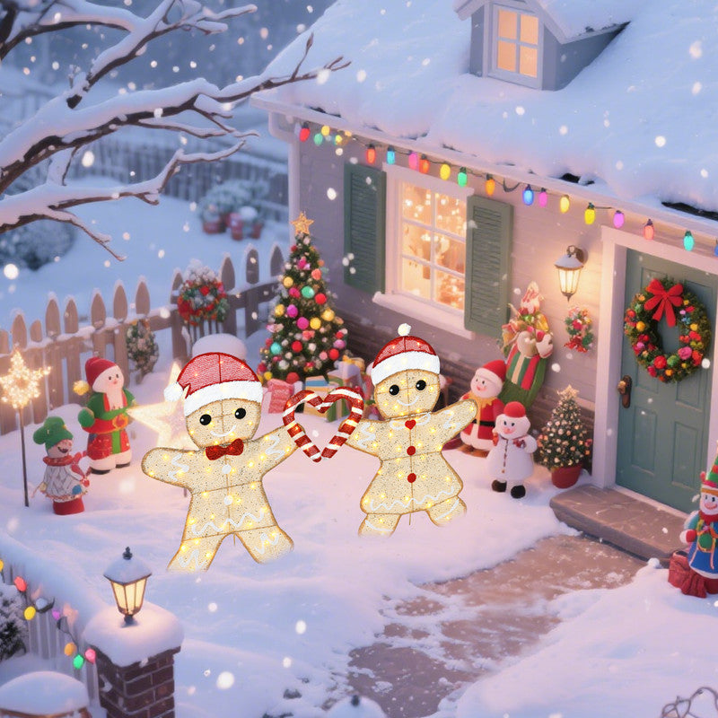 32 Inch Height Set of 2 Heart Shaped Gingerbread Men with Box Christmas Decoration