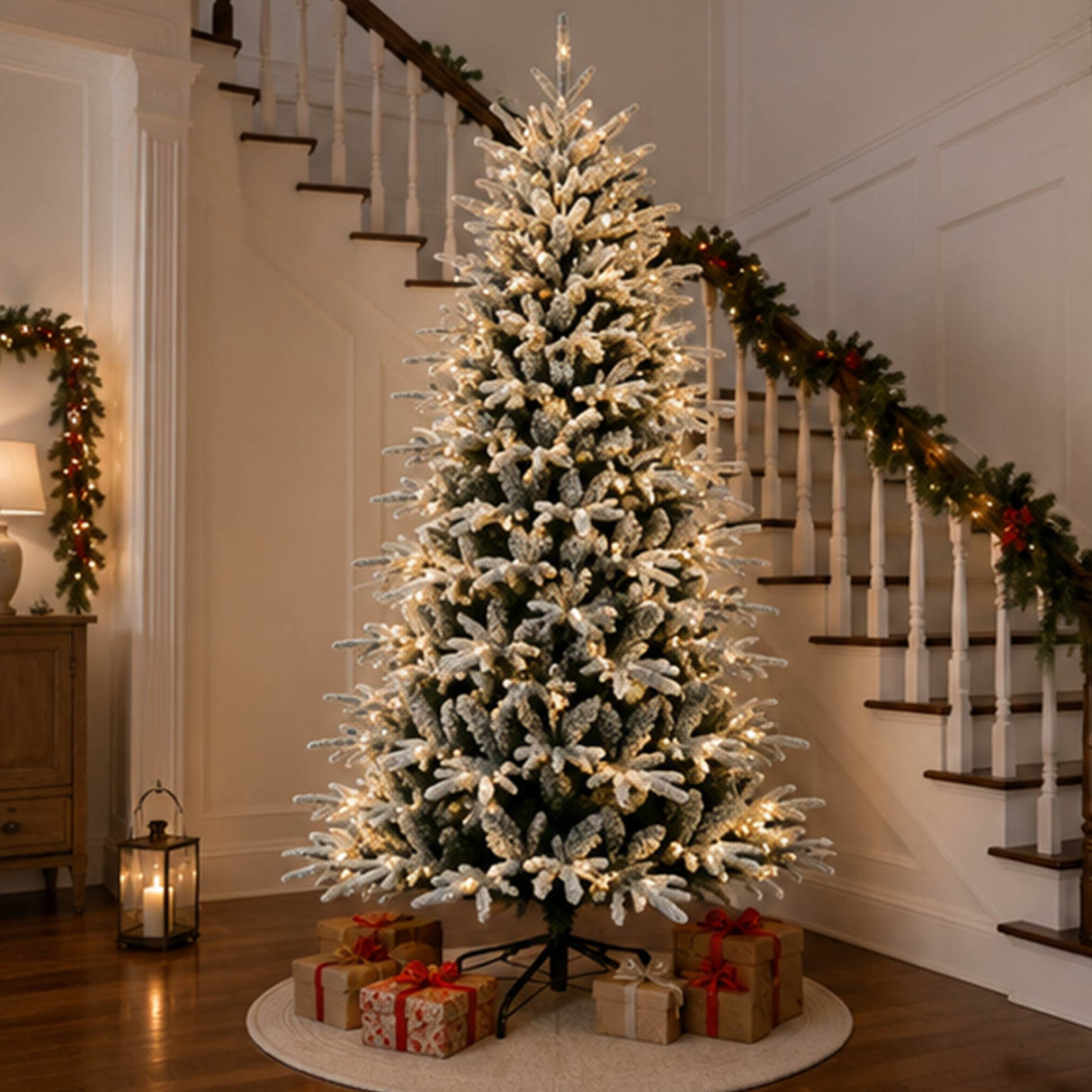 7.5FT Pre Lit Flocked Christmas Tree Warm White LED