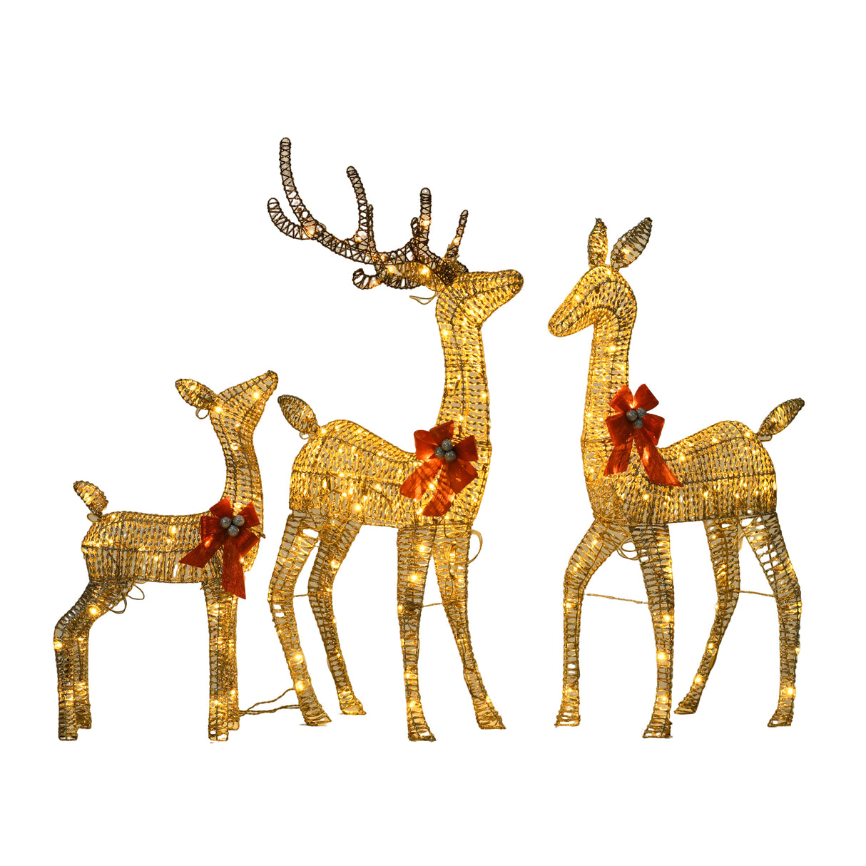 Champagne Woven Vine Set of 3 Reindeer with Warm White LED Lights for Holiday Décor 63" 52" 37"