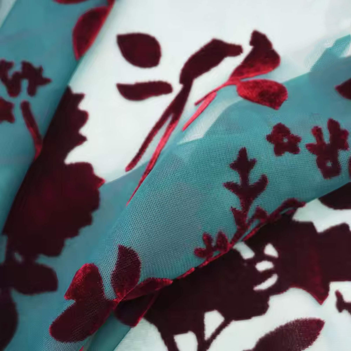 Tthe Green Wine Red Flower Burnt Out Velvet Fabric For Dress Telas Para Costura Tissus Couture ткань Cloth Material Sewing