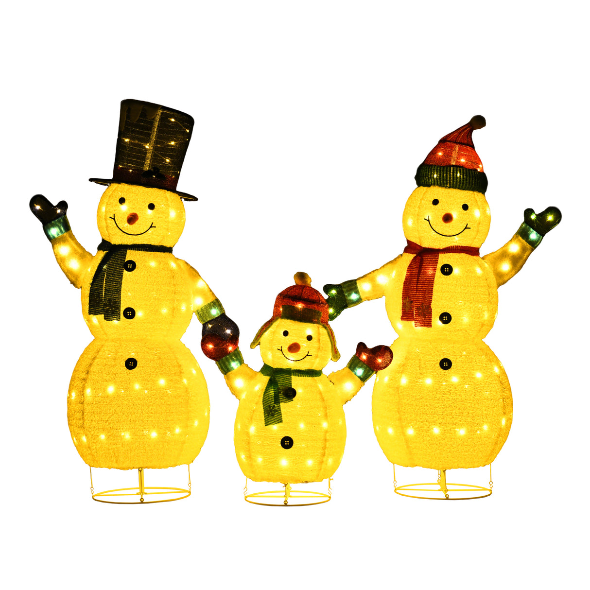 White Plush Lantern Set of 3 Snowmen, Warm White LED Lights, Indoor/Outdoor Holiday Décor 62" 60" 35"