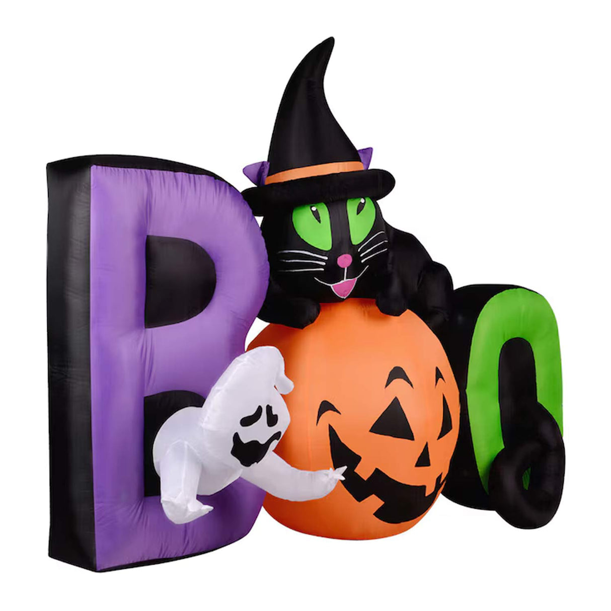 5ft Lighted Jack-o-Lantern Inflatable Boo Sign with Cat Ghost