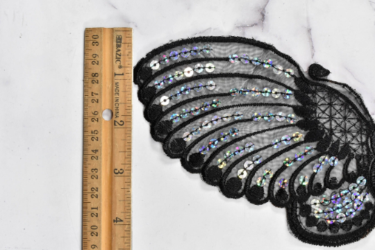 Sequin Butterfly Applique Black Hologram 10 x 4.50