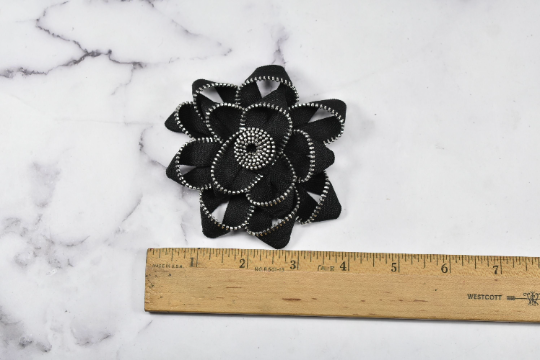 Embroidered Flower Applique Zipper Satin Ribbon
