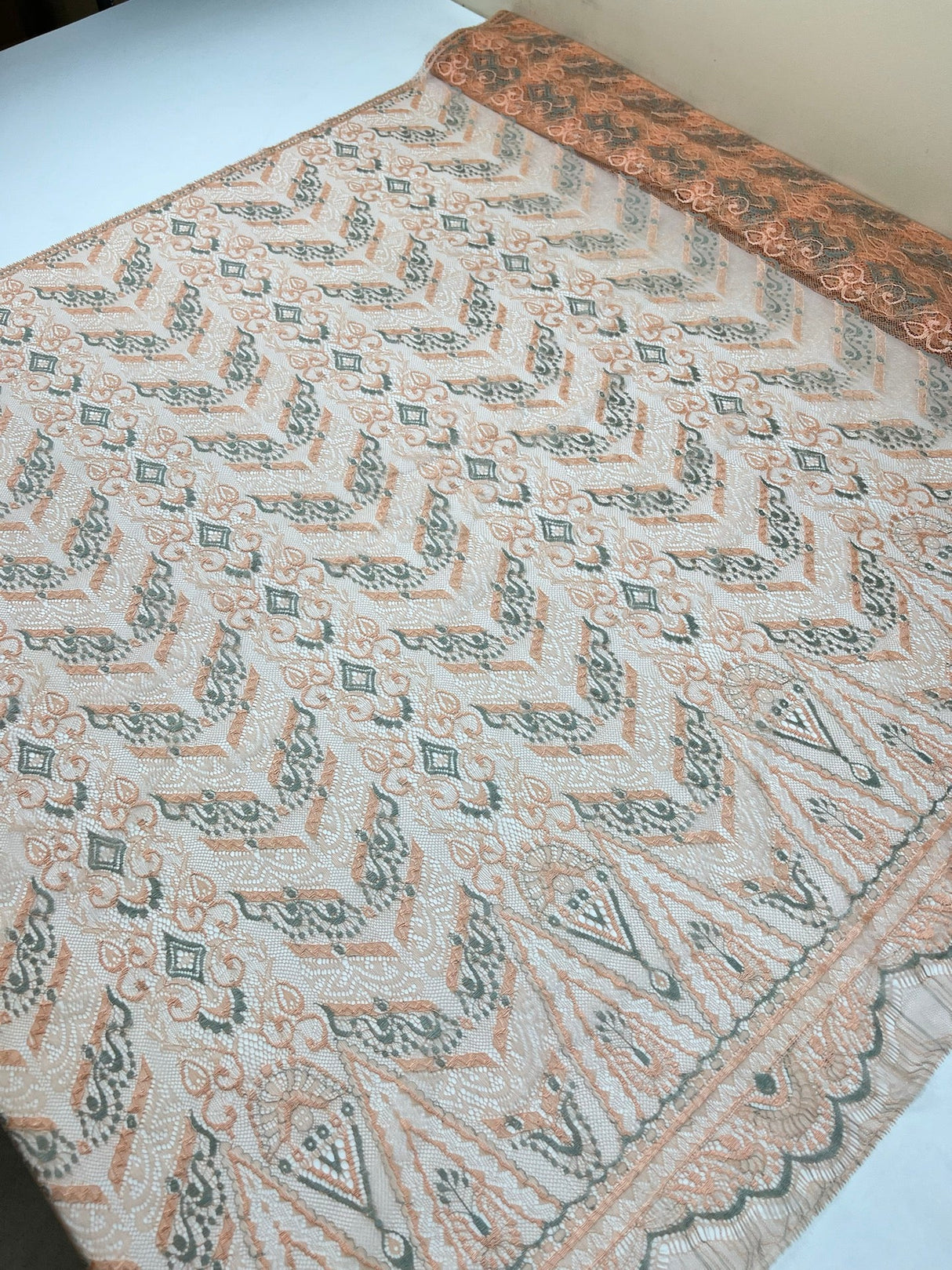 Viscose Lace Geometric Beige Blue Orange