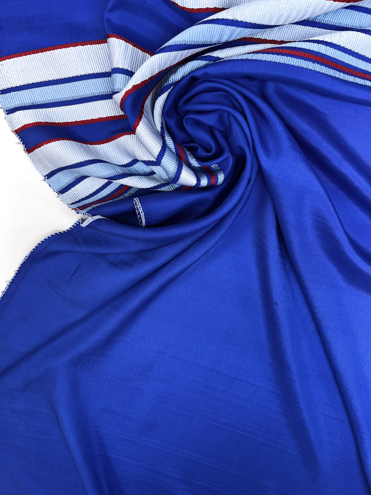 Silk Polyester Jacquard Stripes in Red Gray Blue