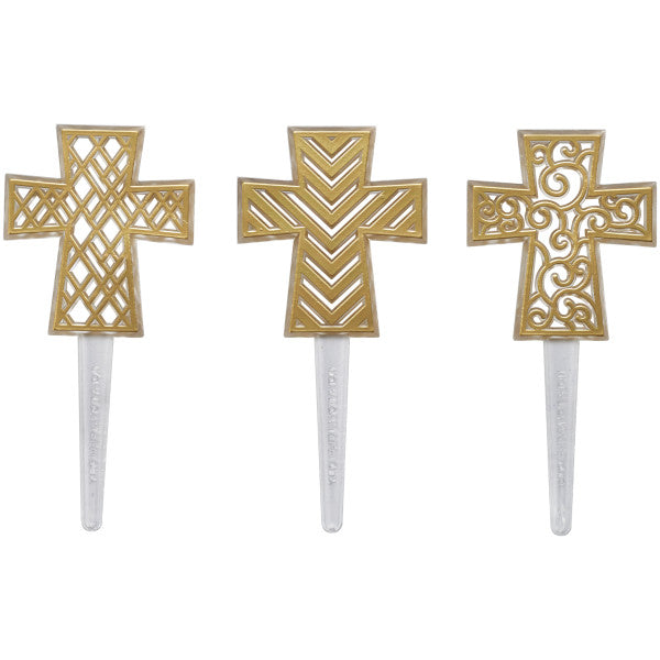 Gold Cross Assortment Cupcake Decorating Pics Toppers 12 set
