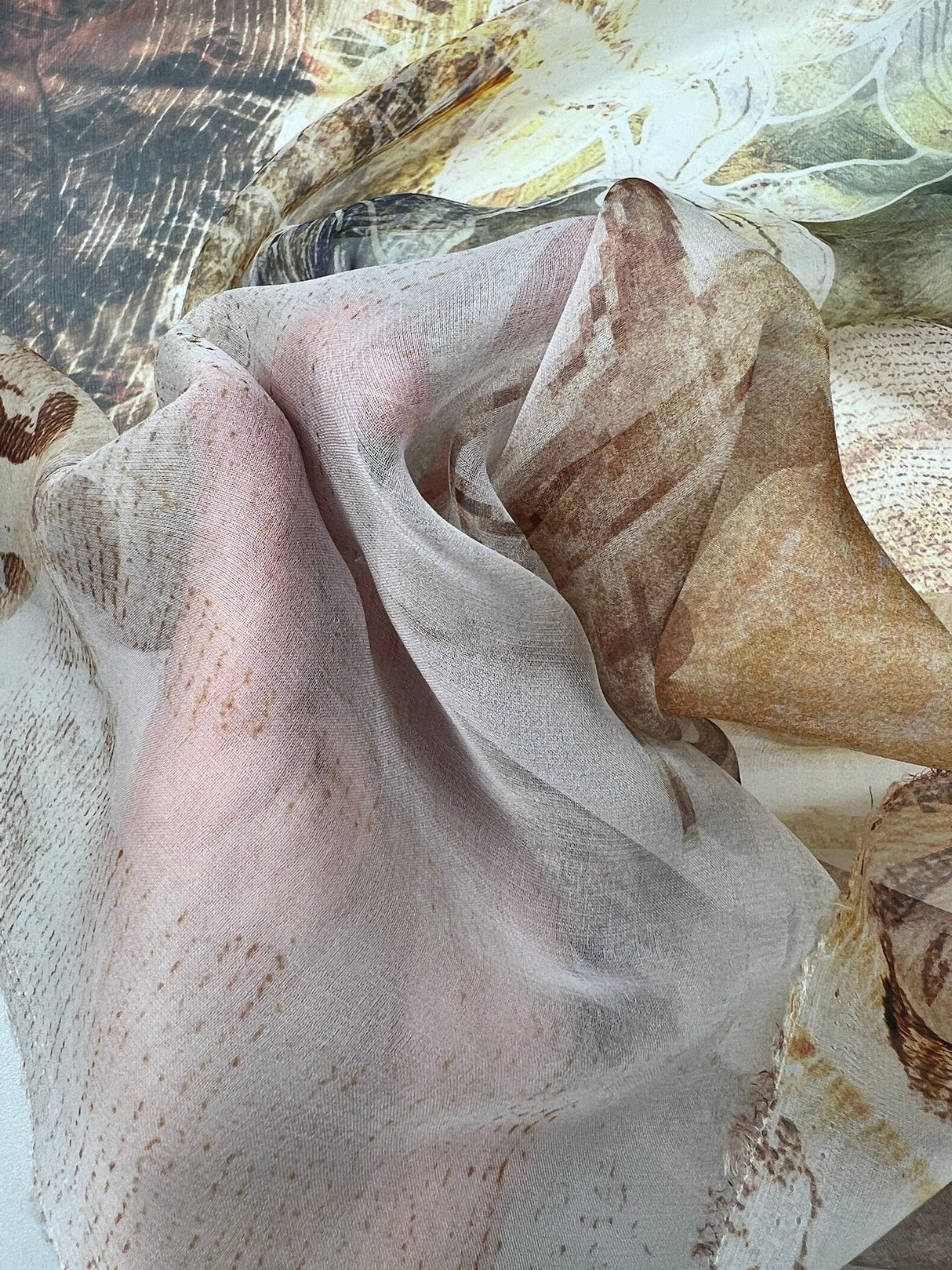 Silk Chiffon Printed Brown Beige