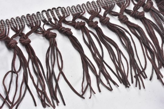 Fringe Trim Faux Leather Chocolate 4" Knotted