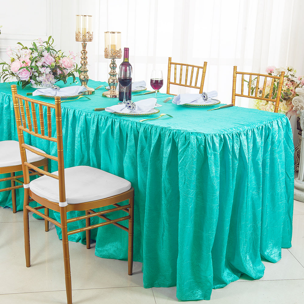 Ruffled Fitted Crushed Taffeta Rectangular Tablecloth With Skirt 6 Ft Pool Blue