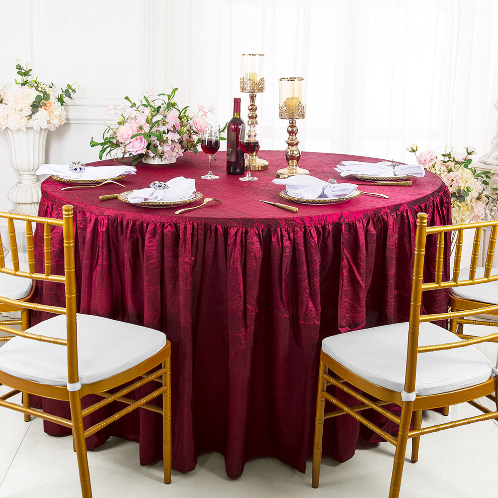 Crushed Taffeta Round Fitted Tablecloth With Skirt Burgundy