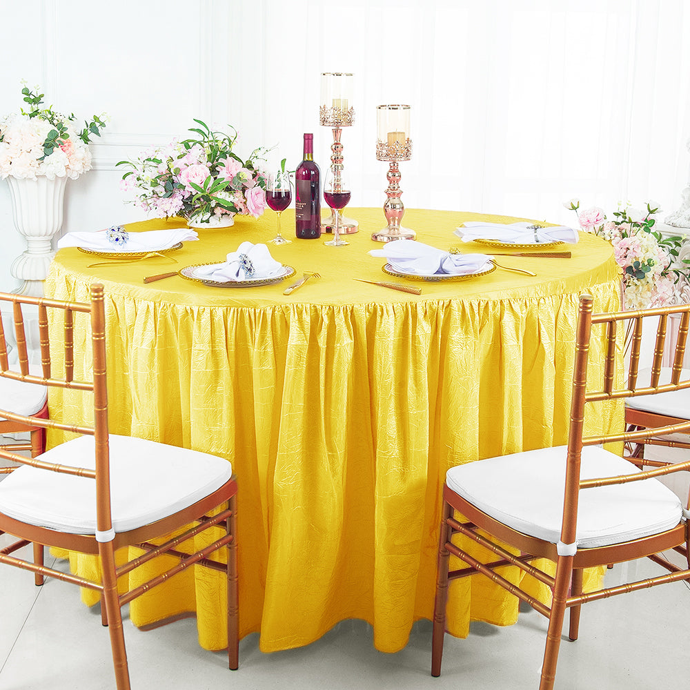 Ruffled Fitted Crushed Taffeta Tablecloth 60in Round Canary Yellow