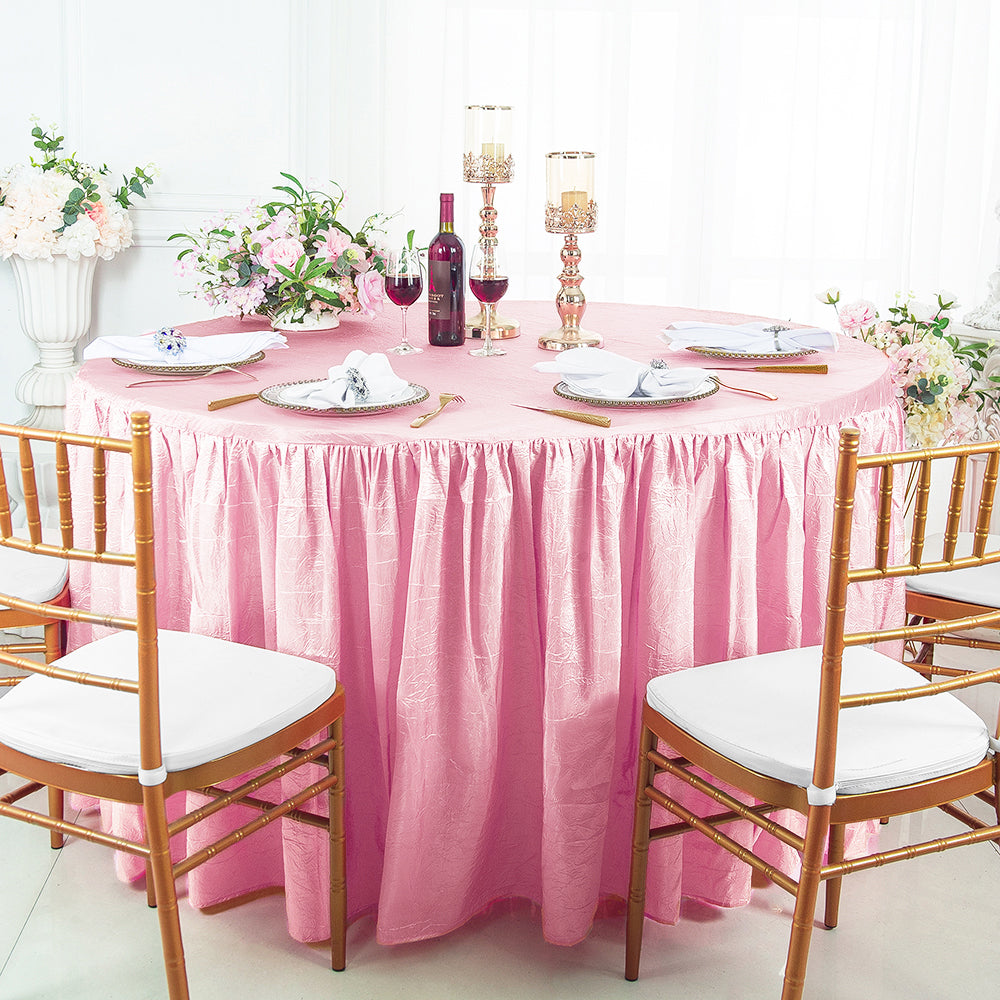 Round Crushed Taffeta Tablecloth With Skirt Pink