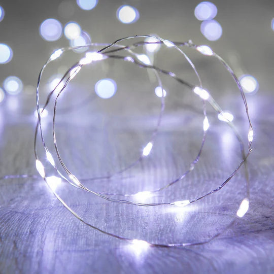 20 LED Silver Copper Fairy Lights – Battery Operated, 7 ft