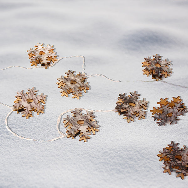 10 LED Wood Snowflake Light Set Battery Operated 2 Assorted Styles