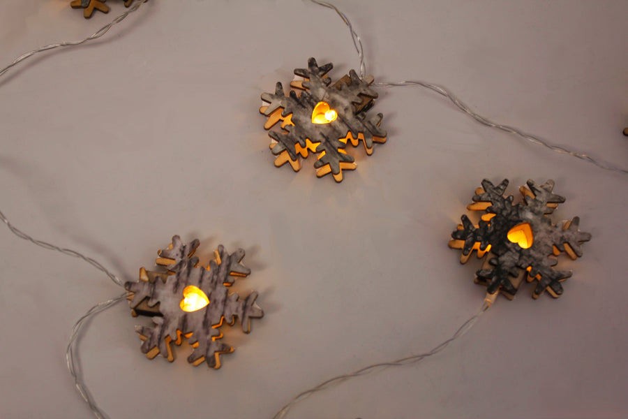 10 LED Wood Snowflake Light Set Battery Operated 2 Assorted Styles