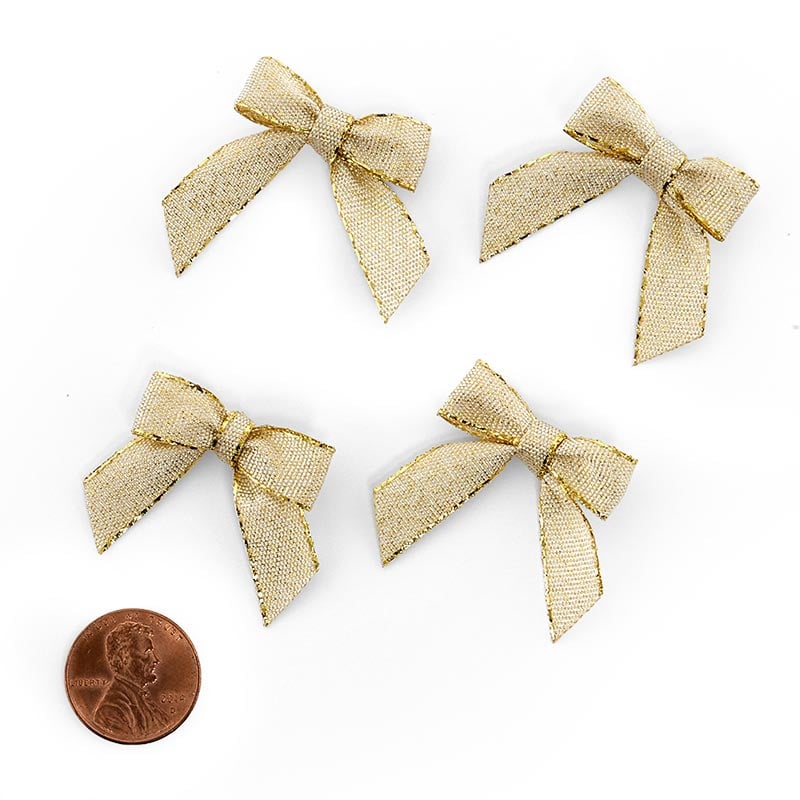 Pre-Tied Tiny Metallic Lurex Bows - Champagne 1 1/4 '' X 1 1/8 '' - 50 EACH / PACKAGE