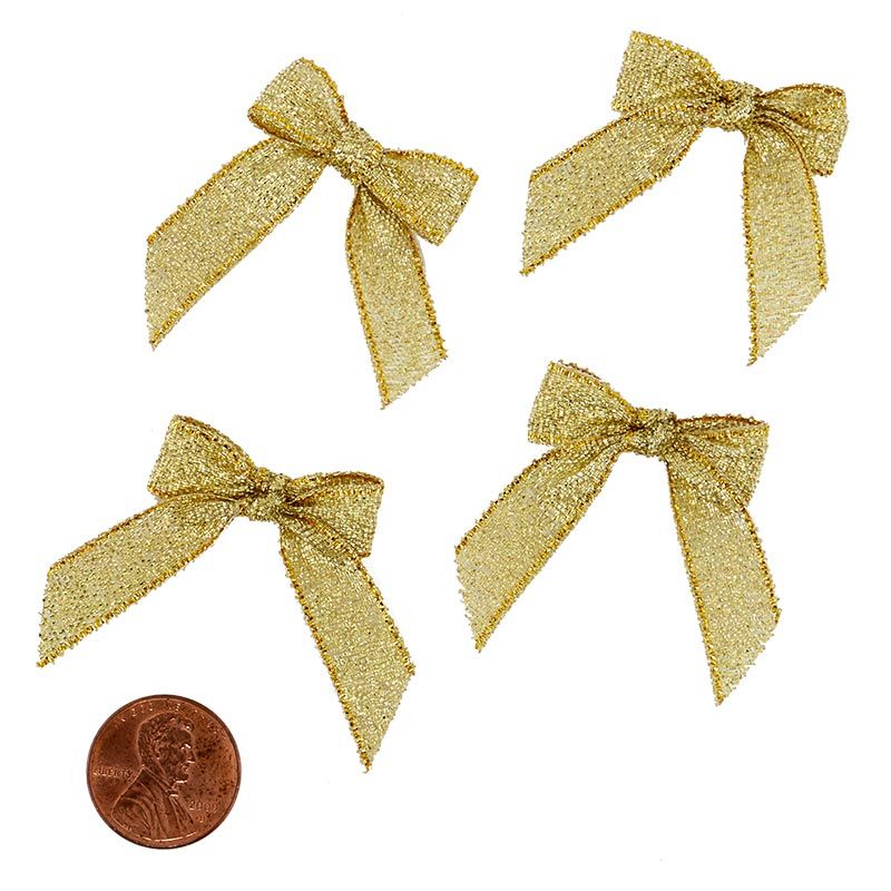 Pre-Tied Tiny Metallic Lurex Bows Gold Color 50 EACH / PACKAGE
