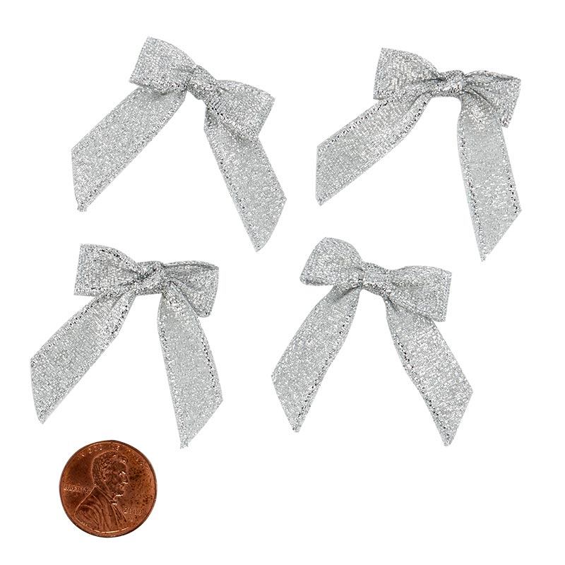 Pre-Tied Tiny Metallic Lurex Bows Silver Color 50 EACH / PACKAGE