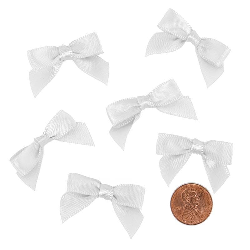 Pre-Tied Tiny Satin Bows 1 '' X 1 3/8 '' White Color 50 each / package