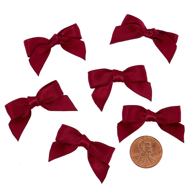 Pre-Tied Tiny Satin Bows 1 '' X 1 3/8 '' Wine Color 50 each / package