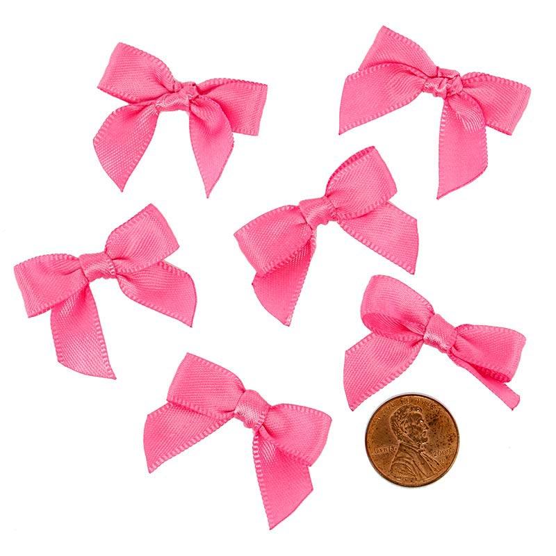 Pre-Tied Tiny Satin Bows 1 '' X 1 3/8 '' Hot Pink Color 50 each / package