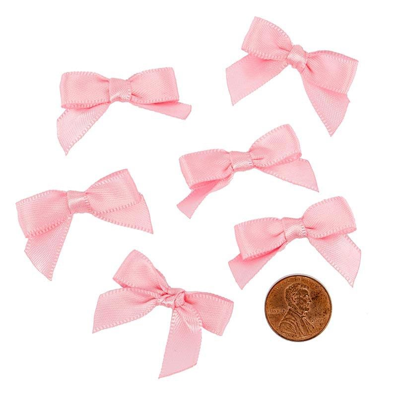 Pre-Tied Tiny Satin Bows 1 '' X 1 3/8 '' Pink Color 50 each / package