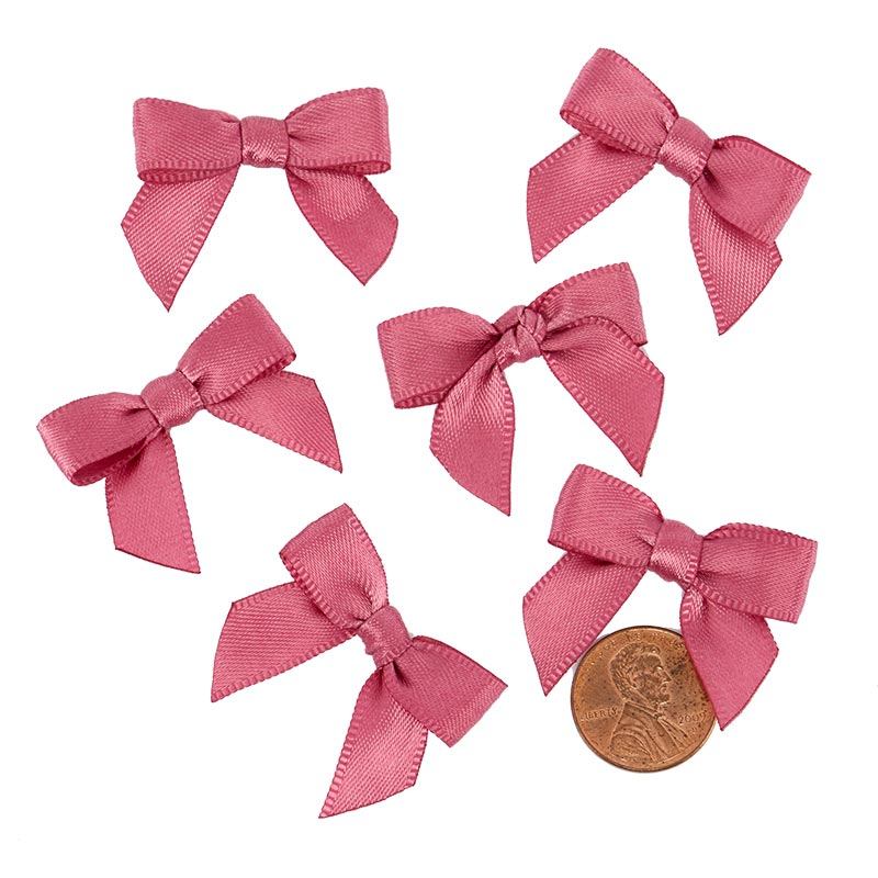 Pre-Tied Tiny Satin Bows 1 '' X 1 3/8 '' Rose Color 50 each / package
