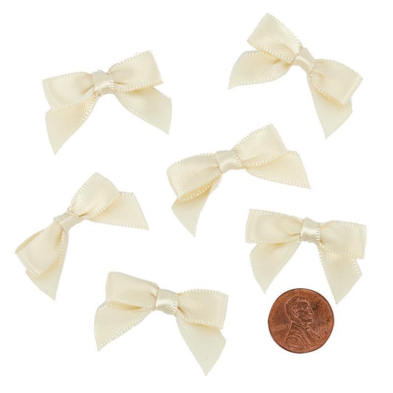 Pre-Tied Tiny Satin Bows 1 '' X 1 3/8 '' Ivory Color 50 each / package