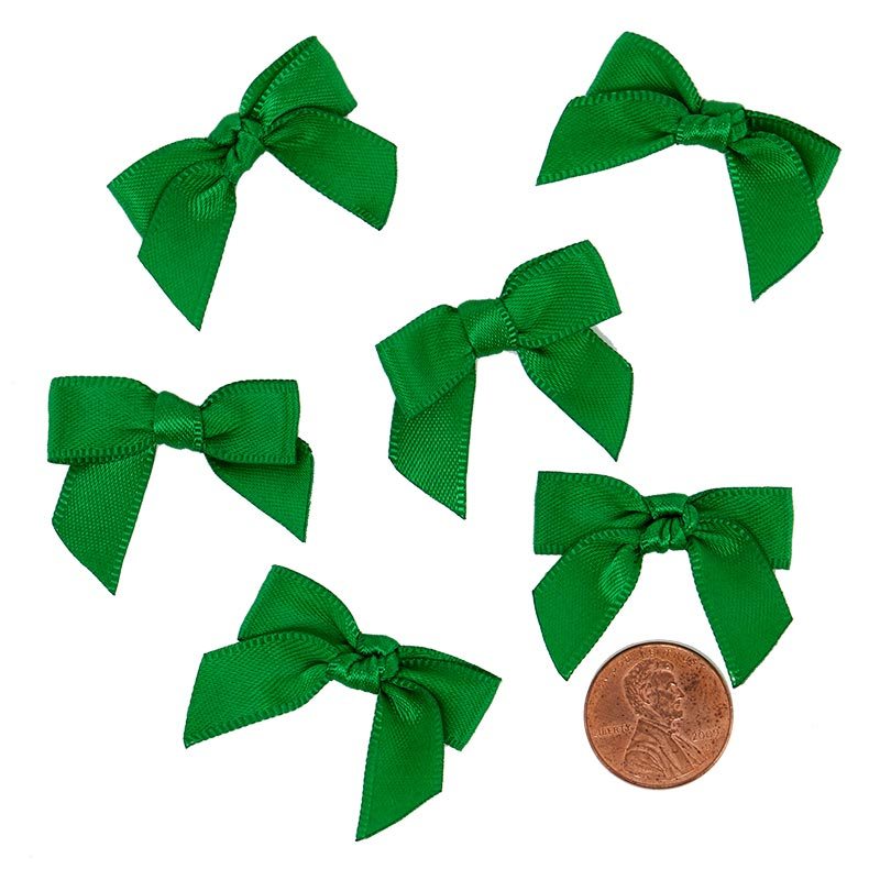 Pre-Tied Tiny Satin Bows 1 '' X 1 3/8 '' Emerald Color 50 each / package