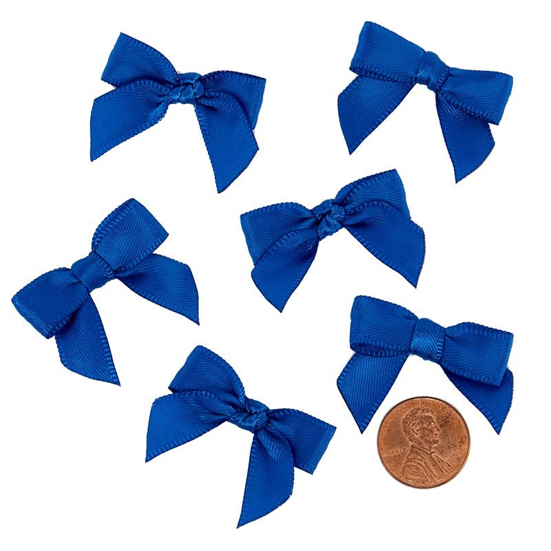 Pre-Tied Tiny Satin Bows 1 '' X 1 3/8 '' Royal Color 50 each / package