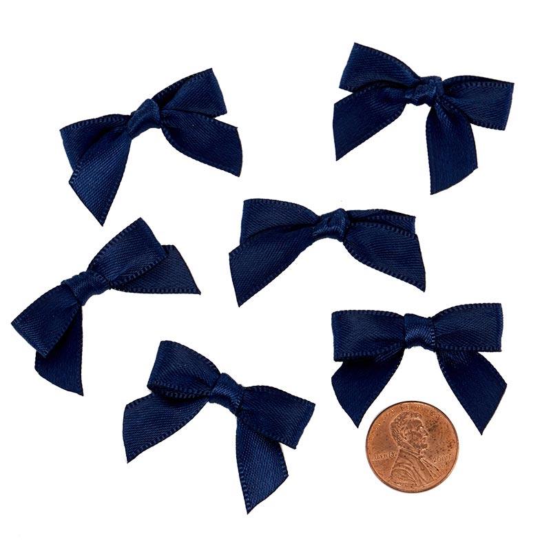 Pre-Tied Tiny Satin Bows 1 '' X 1 3/8 '' Navy Color 50 each / package