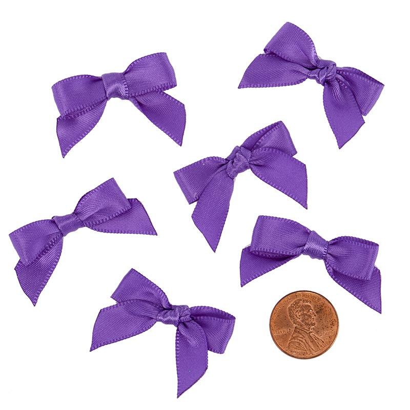 Pre-Tied Tiny Satin Bows 1 '' X 1 3/8 '' Purple Color 50 each / package