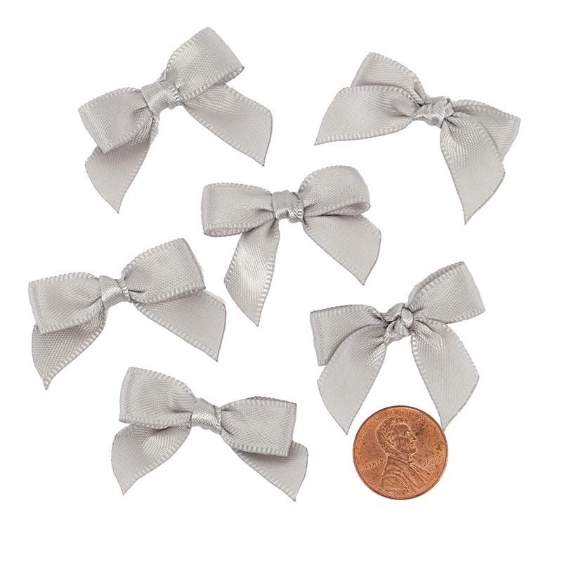 Pre-Tied Tiny Satin Bows 1 '' X 1 3/8 '' Silver Color 50 each / package