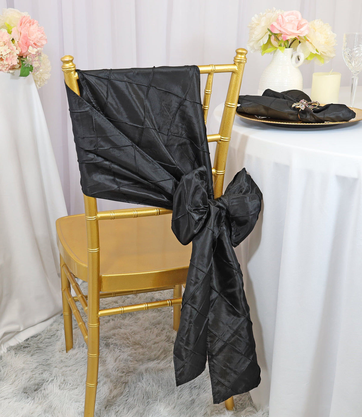 Pintuck Taffeta Chair Sash Sample Black