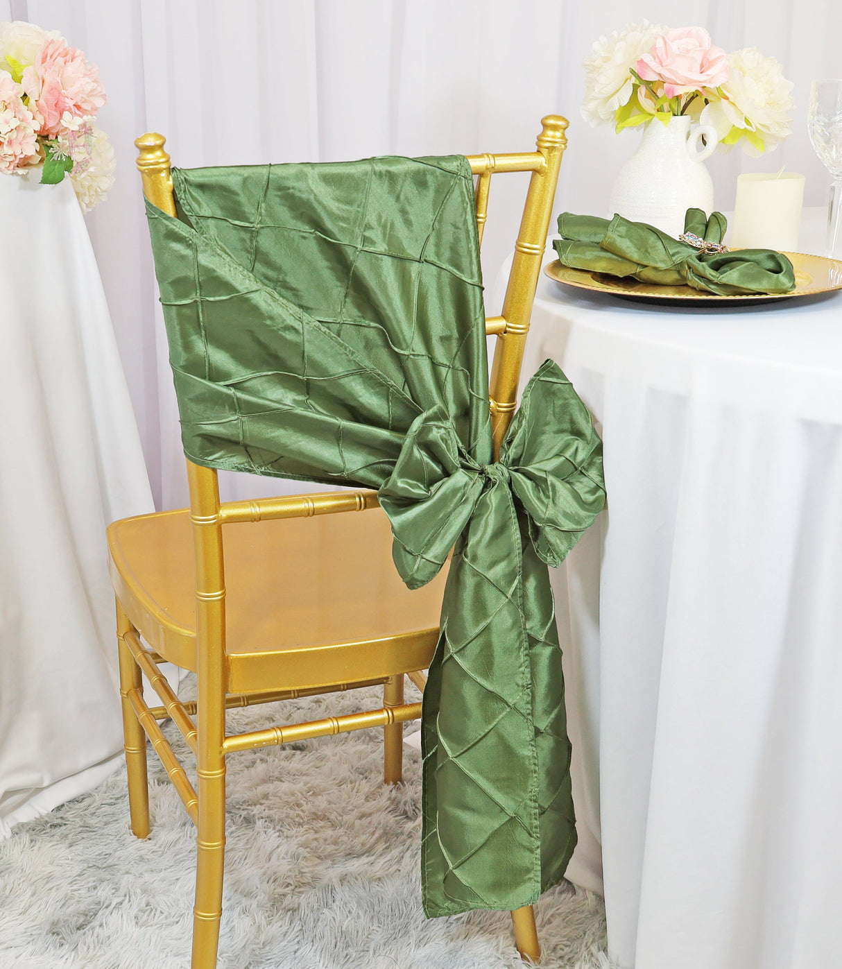 Pintuck Taffeta Chair Sashes Clover Green 9.5x108