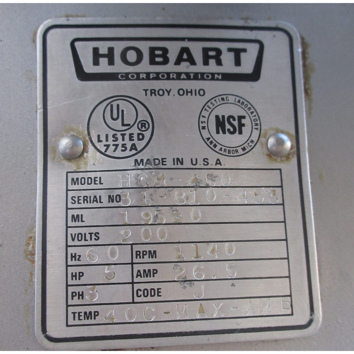 Hobart HCM-450 Cutter Mixer, Used Excellent Condition
