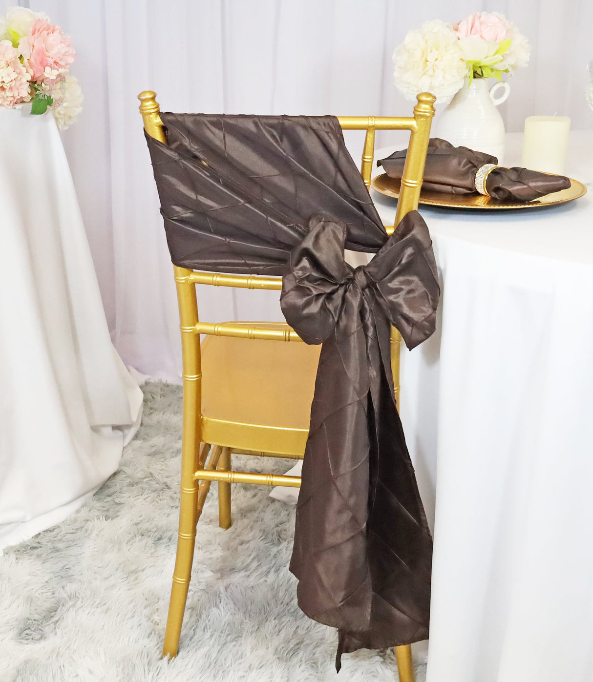 Pintuck Taffeta Chair Sashes 9.5x108 Chocolate
