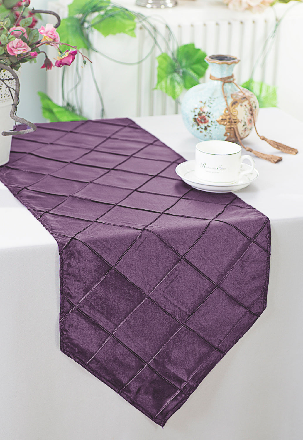 Pintuck Taffeta Table Runner 13x108 Wisteria