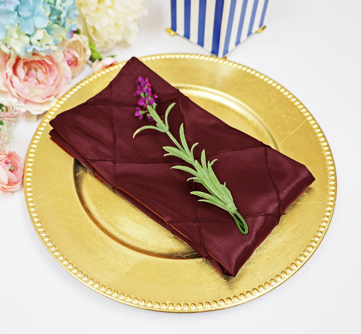 Pintuck Taffeta Dinner Napkin Sample 20x20 Burgundy