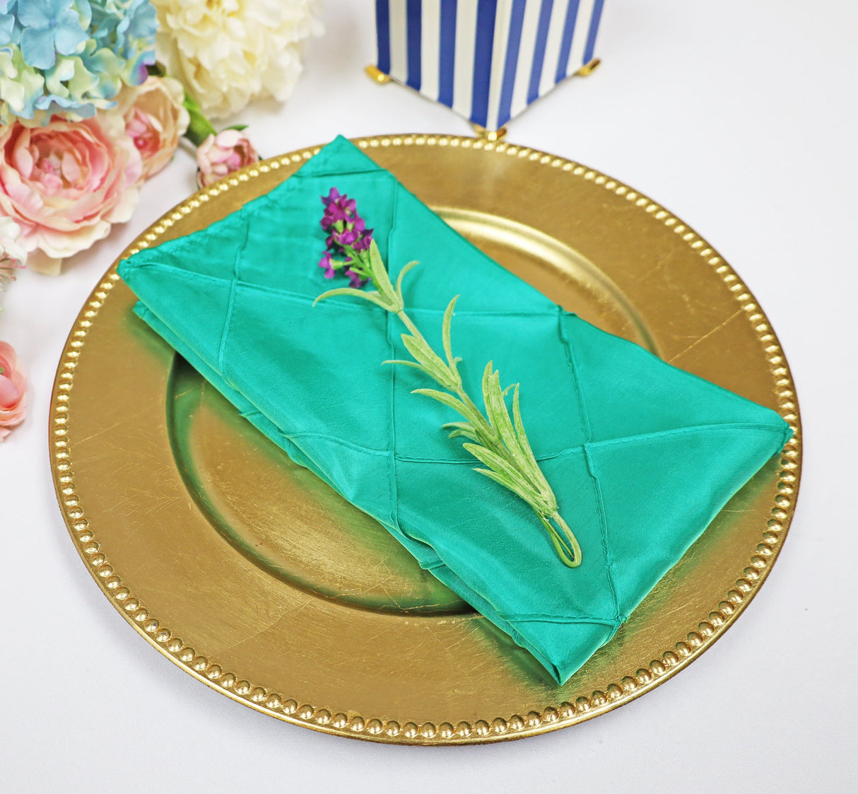 Pintuck Taffeta Dinner Napkins 20x20 Tiff Blue/Aqua Blue