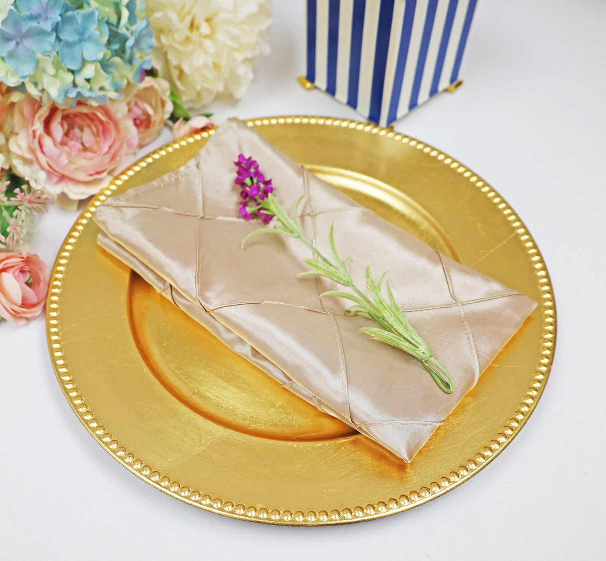 Pintuck Taffeta Cloth Dinner Napkins 20x20 Champagne