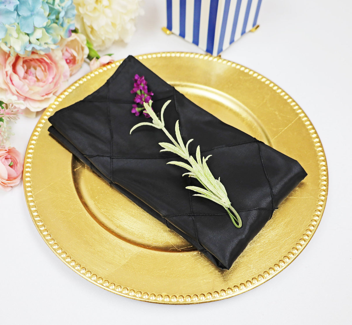 Pintuck Taffeta Cloth Dinner Napkins 20x20 Black