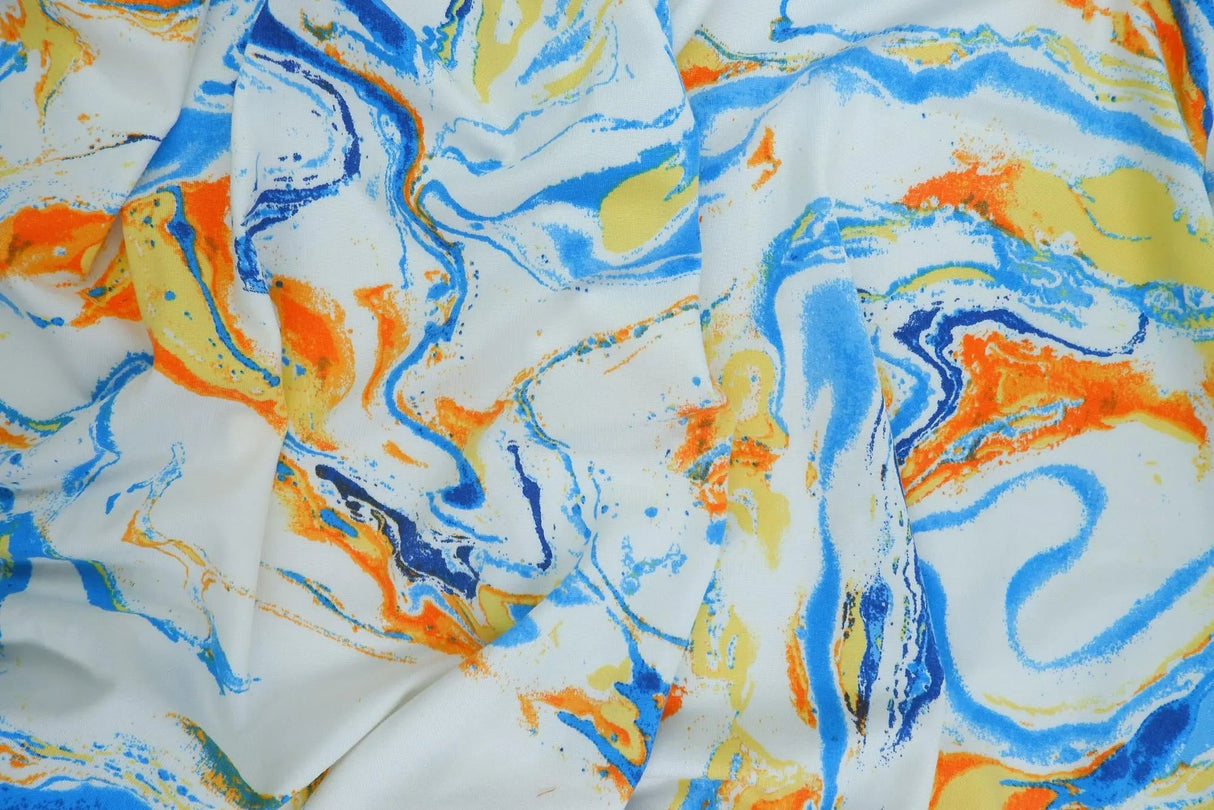 1 Yard Ivory Blue Marble Print Fabric DTY Brushed Knit Soft Stretch 58/60" Wide