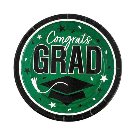 9" Graduation Party Black Congrats Grad Round Paper Dinner Plates 25 Ct.